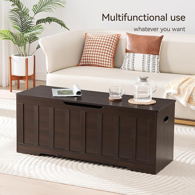 VANKILEY 47.2" Storage Chest Large,Trunk with 2 Safety Hinges(Espresso)