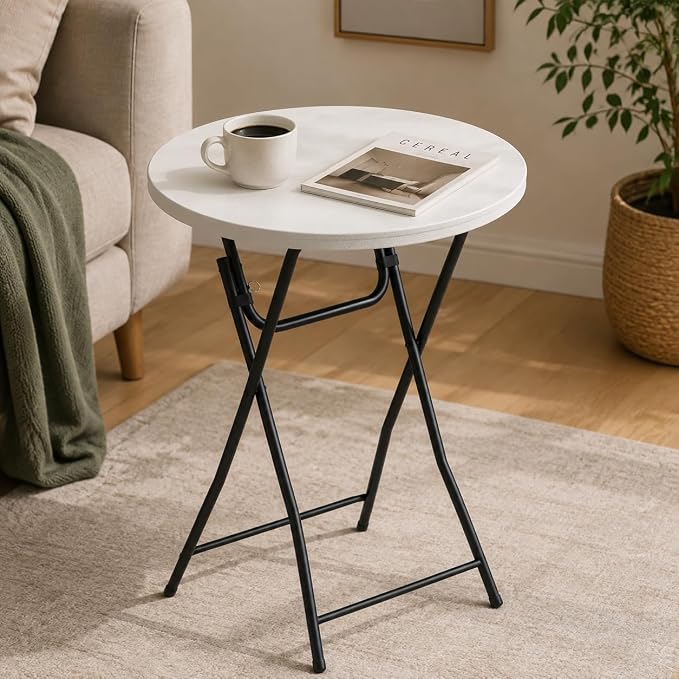 Folding Height Cocktail Table with Metal Legs 32'' Round Top for Small Spaces Bar Wedding Party Indoor Outdoor Use, White