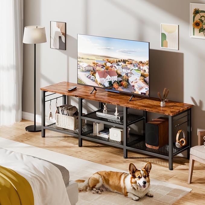 Furologee 55 Inch TV Stand, Entertainment Center with Shelves, Rustic Brown