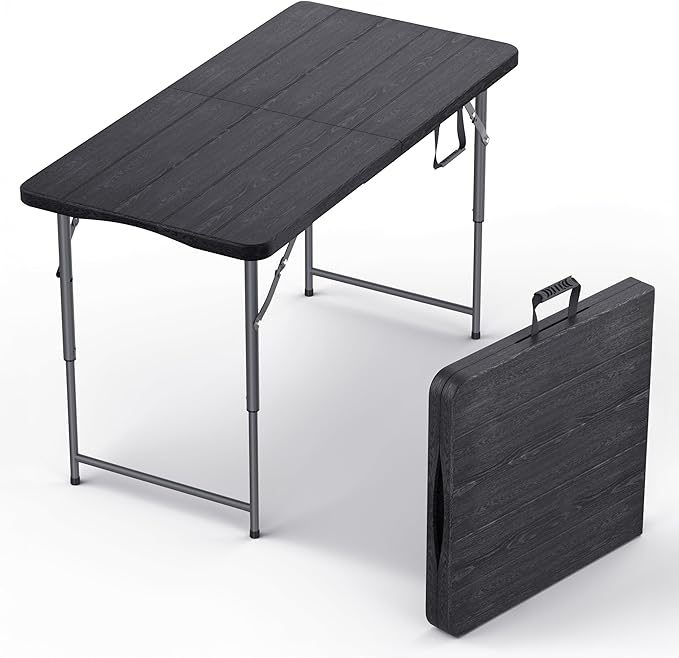 10 PACK of 4 Feet Foldable Table Adjustable Height with Built in Handle, Steel Legs | 4FT Heavy Duty Portable | Perfect for Party Dining Wedding Events Picnic Indoor Outdoor Camping Folding - 4 Foot
