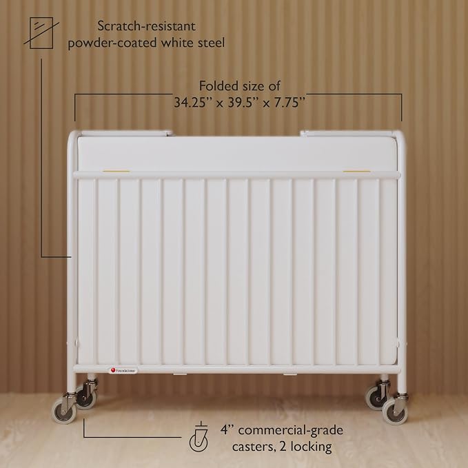 Foundations Stowaway Metal Baby & Toddler Folding Hotel Crib, White