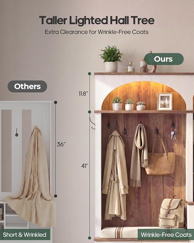 HAUOMS Hall Tree with Bench and Shoe Storage