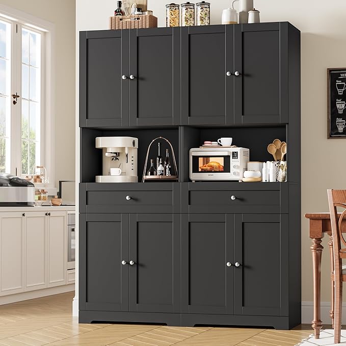 HIFIT Tall Bathroom Storage Cabinet with Drawer, Modern Linen Cabinet,Black | 67"H Tall Storage Cabinet with Doors & Shelves, Freestanding Kitchen Pantry for Bathroom, Dining Room, Laundry, Narrow Corner