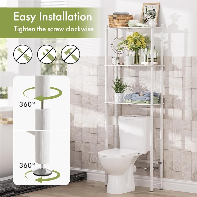 AmazerBath Bamboo Over The Toilet Storage Shelf, 3-Tier Bathroom Over Toilet Organizer Rack, Over Toilet Shelf, Space Saver, White
