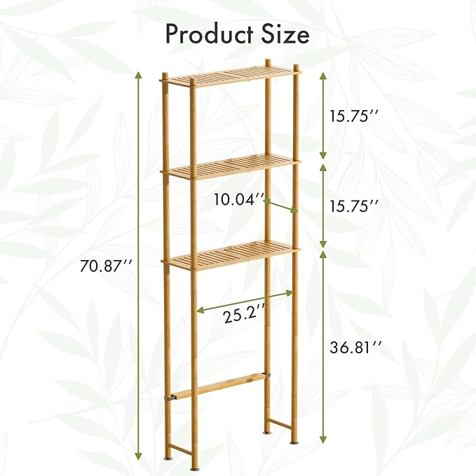 AmazerBath Bamboo Over The Toilet Storage Shelf, 3-Tier Bathroom Over Toilet Organizer Rack, Freestanding Above Toilet Shelf for Bathroom, Laundry, Space Saver, Natural Color