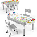 Kinder King Kids Table & 2 Chairs Set, Adjustable Heights, Storage, Grey