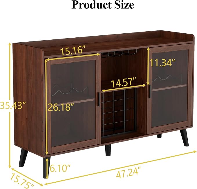 Wine Bar Cabinet with LED Light, Home Coffee Cabinet w/ Wine & Glass Holder