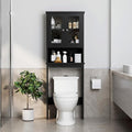 Over The Toilet Storage Cabinet for Bathroom, Black Storage Organizer Over Toilet, Space Saver with 2 Tempered Glass Doors, Black
