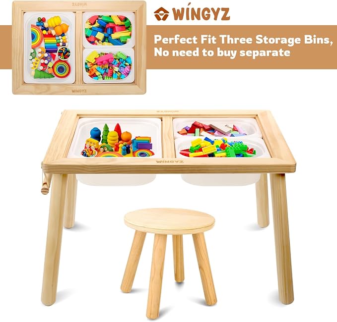 WINGYZ Sensory Table and 2 Chairs Set, Toddler Table with 3 Storage Bin FSC