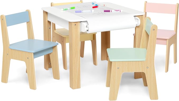 Delta Children - GapKids Table and 4 Chair Set with Paper Roll Holder - Greenguard Gold Certified, Pastel