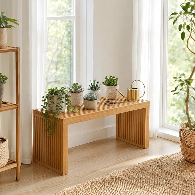 APRTAT Bamboo Dining Bench 35 Inch Indoor Wooden Shoe Benches for Entryway