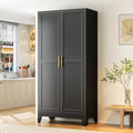 GAIOUS 75.2" Tall Metal Storage Cabinet, Kitchen Pantry Cabinet Black | Food Storage, Kitchen Organizer, Freestanding Cupboard with 2 Doors and 5 Adjustable Shelves, 6 Tier, Steel,for Office Dining