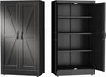 GAIOUS 43.3'' Tall Kitchen Pantry Cabinet, Black Metal Storage Cabinet | with 2 Doors and 3 Adjustable Shelves, Steel Freestanding Cupboard, 4 Tier Bookcase for Dining Home Office Bathroom Bedroom