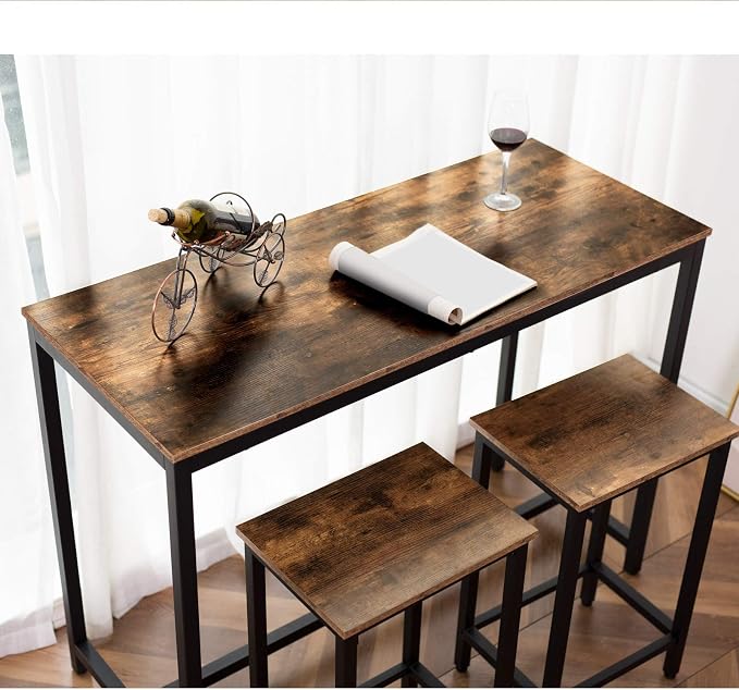 HOOBRO Bar Table, Rectangular Pub Table, 47.2" Counter Height Bar Table, Industrial Bar Height Table, Dining Table for Kitchen, Living Room, Easy to Assemble, Rustic Brown BF50BT01