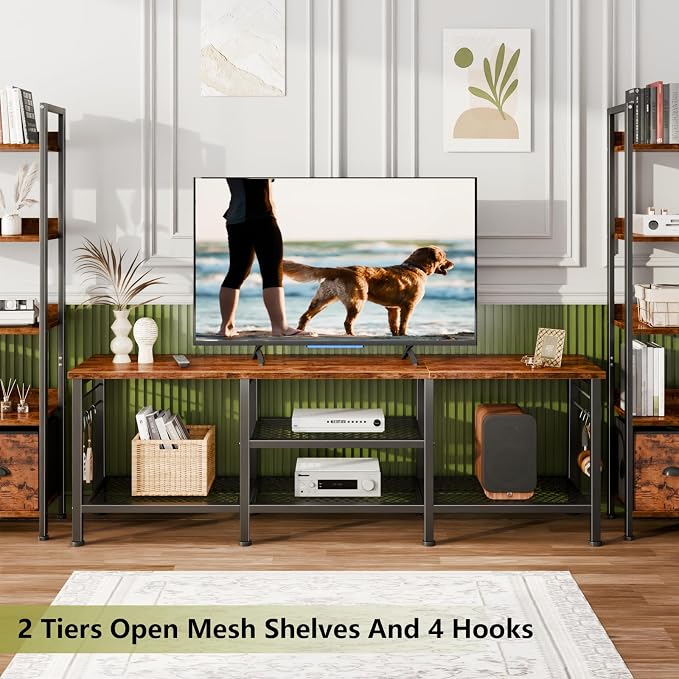 Furologee 55 Inch TV Stand, Entertainment Center with Shelves, Rustic Brown
