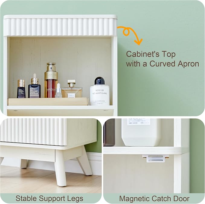 Bifins 68" Tall Bathroom Storage Cabinet,Narrow Fluted Tower Cabinet with Door and Shelves,Slim Space Saving Storage Unit for Bathroom Kitchen Living Room (White, 11.8" D x 15.75" W x 68" H) | Narrow,Fluted Door,Adjustable Shelf,5 Tier,Next to Toilet,N...