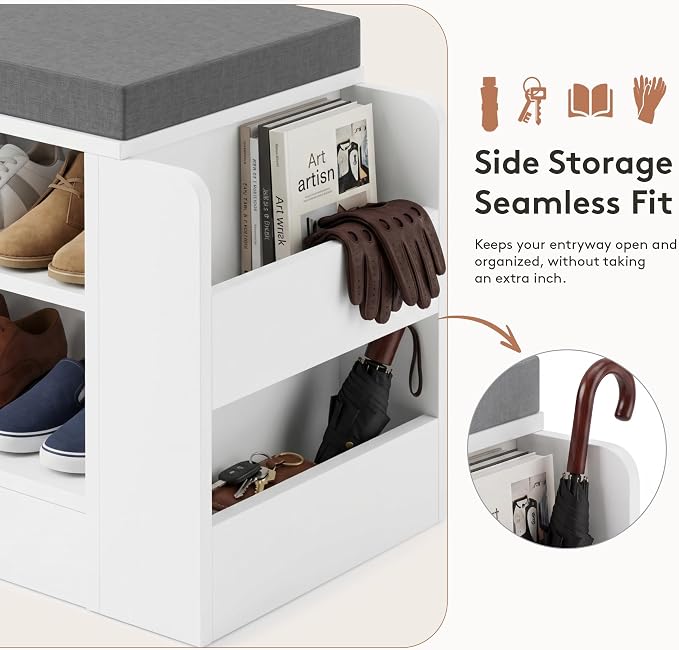 Farmhouse Shoe Storage Bench with 3-in-1 Entryway Storage & Padded Seat