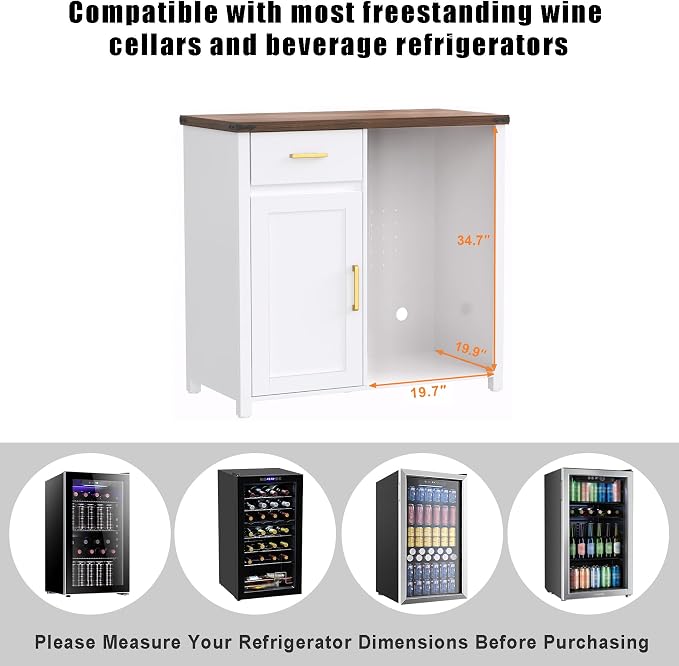 GDLF Coffee Bar Cabinet with Fridge Space, Mini Fridge Stand,White