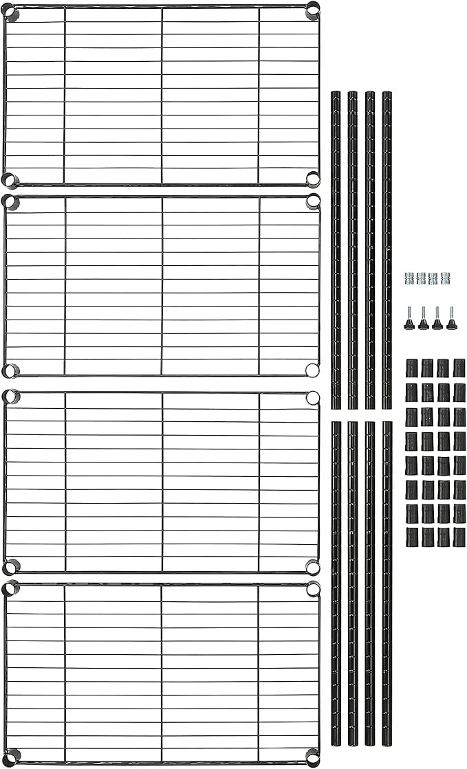 Amazon Basics 4-Shelf Steel Wire Storage Shelves for Garage, Adjustable Metal Shelving Unit, 200 lbs Per Shelf, 23.2" W x 48" H x 13.4" D, Black