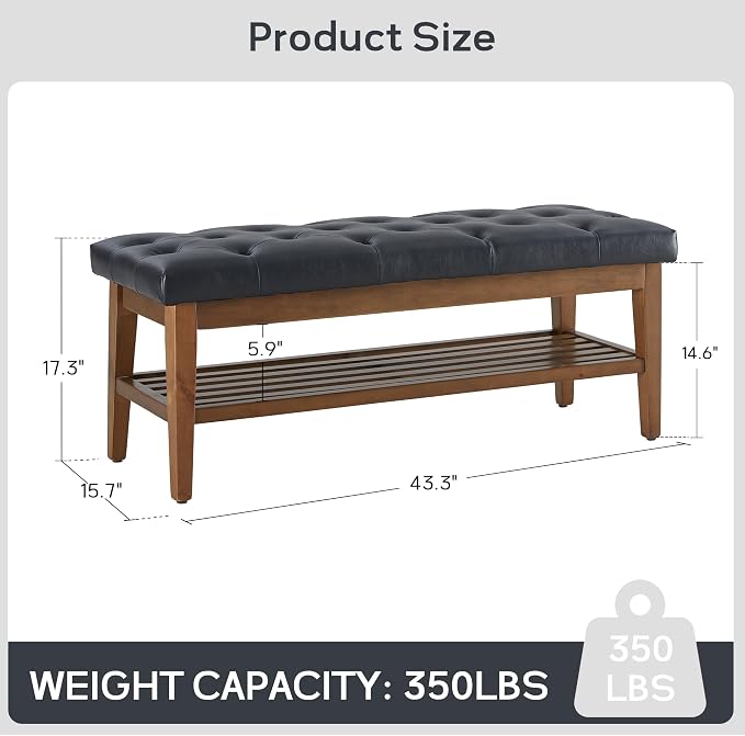 HUIMO PU Leather Entryway Shoe Bench, Button Tufted End of Bed Bench,Black