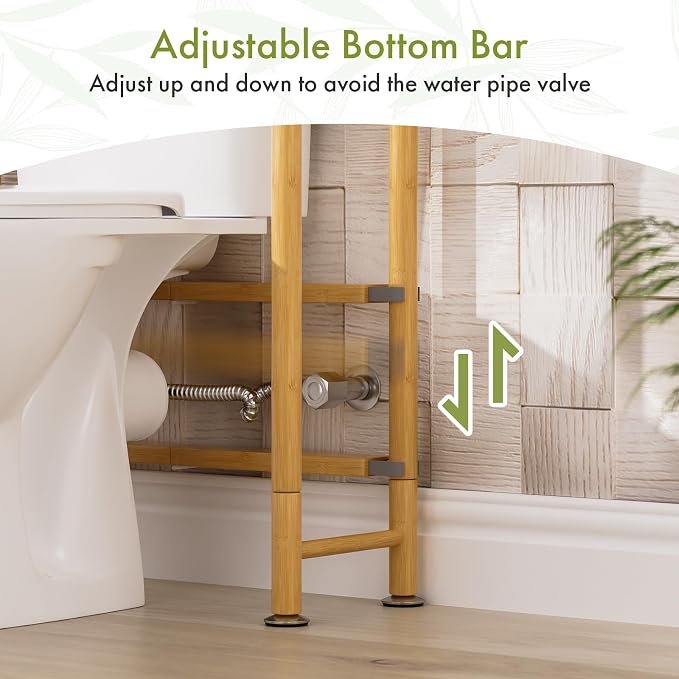 AmazerBath Bamboo Over The Toilet Storage Shelf, 3-Tier Bathroom Over Toilet Organizer Rack, Freestanding Above Toilet Shelf for Bathroom, Laundry, Space Saver, Natural Color