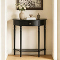 Half Moon Console Table Solid Wood Vintage Entryway Table with Storage Drawer Small Hallway Table for Entryway Half Round Foyer Tables Walnut Entry Way Tables For Entrance (Black, W-31.5")