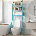 GloTika 3-Tier Over Toilet Storage, Anti-Tilt, 64" H, Blue | Anti-Tilt Safety System, 150lb Capacity, Carbon Steel, Freestanding, No Drilling, Anti-Rust Coating, Paper Holder & 4 Hooks