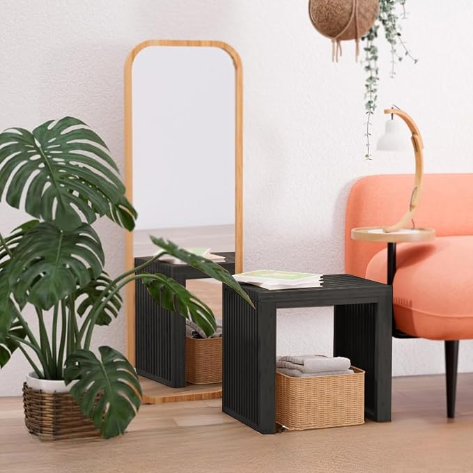 APRTAT Bamboo Dining Bench 17 Inch Indoor Wooden Shoe Benches for Entryway