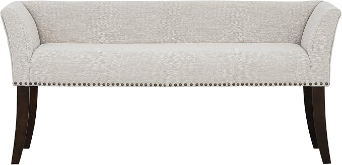 Madison Park Accent Bench for Living Room, Upholstered with Nailhead Trim, & Padded Seat Entryway Bench Small, End of Bed Bench with Back, 49.5" W x 19.25" D x 23" H, White Cream