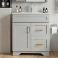 30 Inch Bathroom Vanity with Sink, Modern Shaker Bathroom Sink Cabinet with Soft-Close Door & 2 Drawers, Wood Freestanding Bathroom Storage Cabinet with Ceramic Basin, Grey