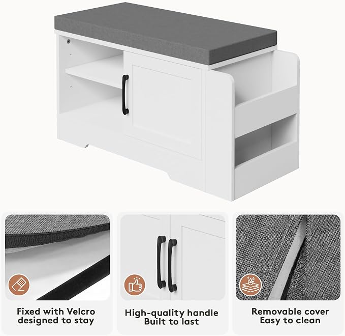 Farmhouse Shoe Storage Bench with 3-in-1 Entryway Storage & Padded Seat