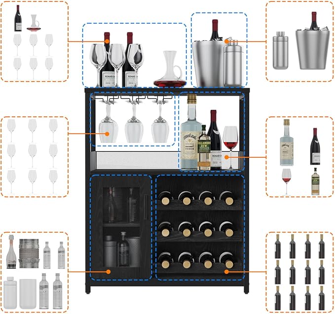 GAOMON Coffee Wine Bar Cabinet with Storage and Detachable Rack