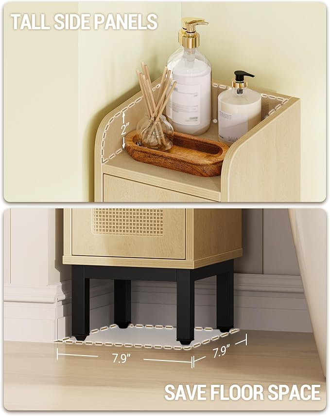 Hzuaneri Slim Bathroom Storage Cabinet, Narrow Bathroom Organizers,3 Doors | Narrow Storage Cabinet with 4 Adjustable Feet, Laundry Room Organization for Small Space, Kitchen,Living Room,Rattan Yellow