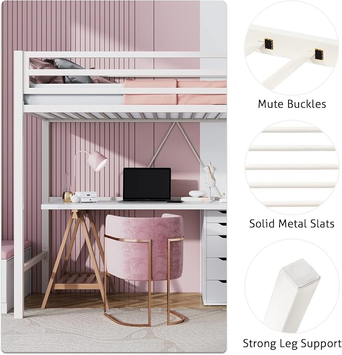 SHA CERLIN Loft Bed Twin Size with Ladder and Guardrail,White
