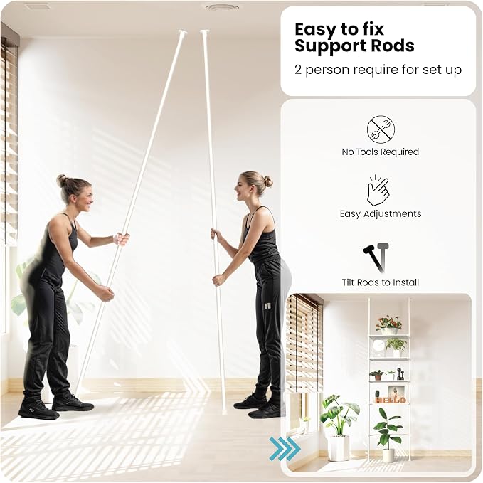 Home Zone Living Over-the-Toilet Organizer Bathroom Storage Organizer | Tension-Mounted Design with Adjustable 4-Tier Shelves, for Ceilings 91" to 114" High, White