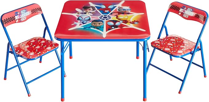 Marvel Spidey and His Amazing Friends Kids Activity Table and Chair Set,3 Piece Set with Square Table & 2 Folding Chairs, Furniture for Ages 3+, Indoor Play & Learning