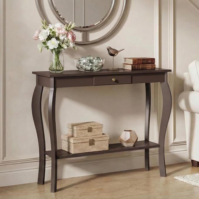 ChooChoo 39" Narrow Entryway Table with Drawer, Espresso
