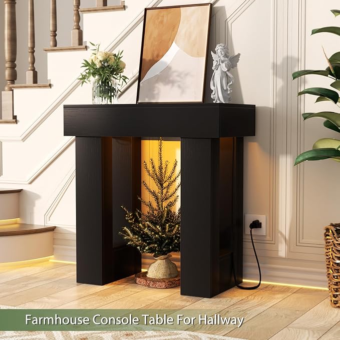 Unikito 32" Entry Table with Sensor Light and Power Outlets, Black