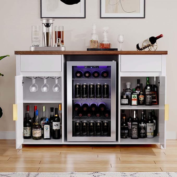 GDLF 53.2" Coffee Bar Cabinet with Fridge Space,Fluted Sideboard,White
