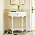 Half Moon Console Table Solid Wood Vintage Entryway Table with Storage Drawer Small Hallway Table for Entryway Half Round Foyer Tables Walnut Entry Way Tables For Entrance (White, W-23.6")
