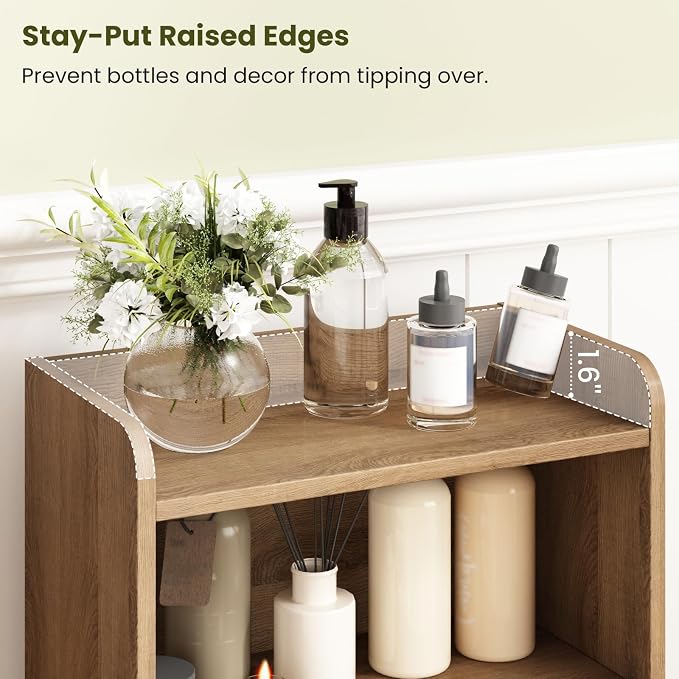 Small Bathroom Storage Cabinet with 2 Doors & Shelf,Rattan Natural | Narrow Storage Organizer, Toilet Paper Floor Cabinets Freestanding, for Small Spaces, Laundry Room, 7.8" D x 14.6" W x 31" H