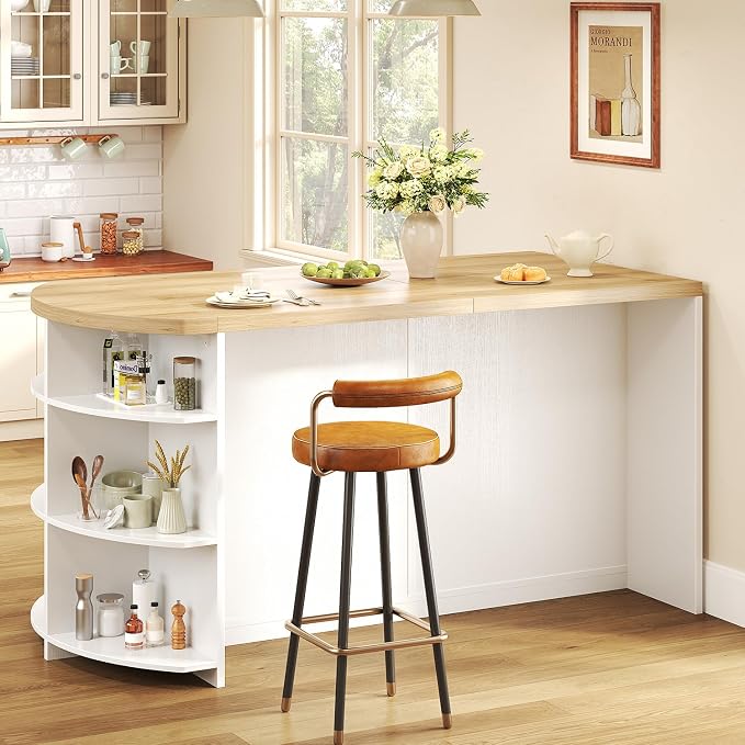 HSH 63 Inch Large Kitchen Island with Storage and Seating, Light Oak