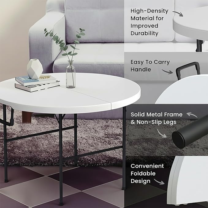 2 PACK of 3.5 Feet Circular Round Foldable Table with Built in Handle & Steel Legs | Heavy Duty Portable | Perfect for Party, Dining, Wedding, Events, Picnic Indoor, Outdoor, Camping, Utility