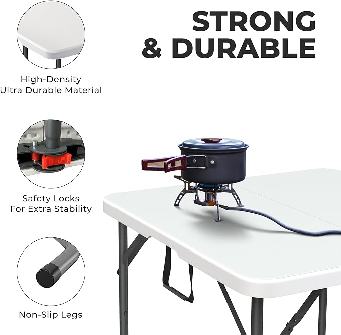 2 PACK of 34" Square Foldable Table with Built in Handle & Steel Legs | Heavy Duty Portable | Perfect for Party, Dining, Wedding, Events, Picnic Indoor, Outdoor, Camping, Utility, Temporary