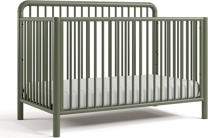Storkcraft Porto 5-in-1 Convertible Crib with Toddler Guardrail, Olive