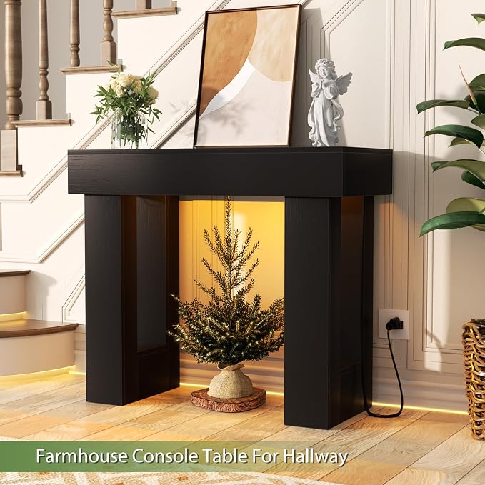 Unikito 39" Entry Table with Sensor Light and Power Outlets, Black