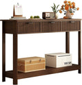 RUSTOWN Fluted Wood Console Table with 3 Drawers, 47.2" Boho Entryway Table
