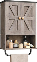 CHOEZON Bathroom Wall Cabinet, Medicine Cabinet with Open Partition and Towel Bar, Rustic Storage Cabinet with Open and Hidden Storage Space, for Bathroom, Living Room, Greige and Charcoal Black