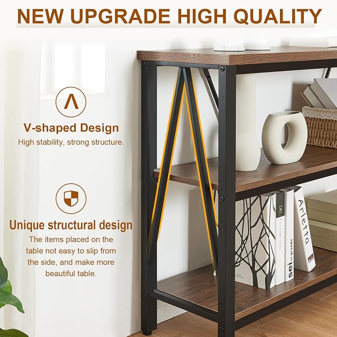 Entryway Console Table, 3 Tier Entry Table with Open Shelves, Brown, 55 IN