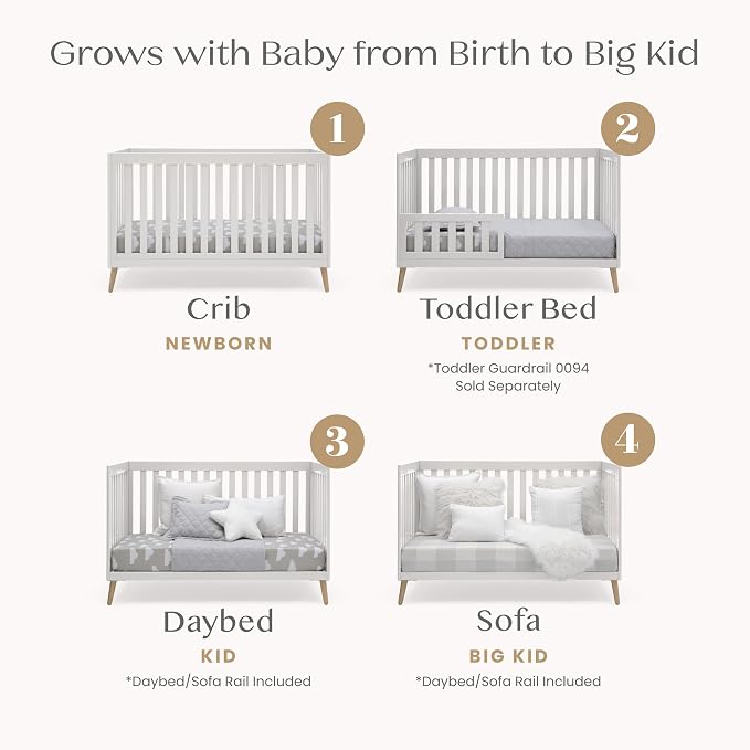 Delta Children Essex 4-in-1 Baby Crib & Mattress, Bianca White/Natural